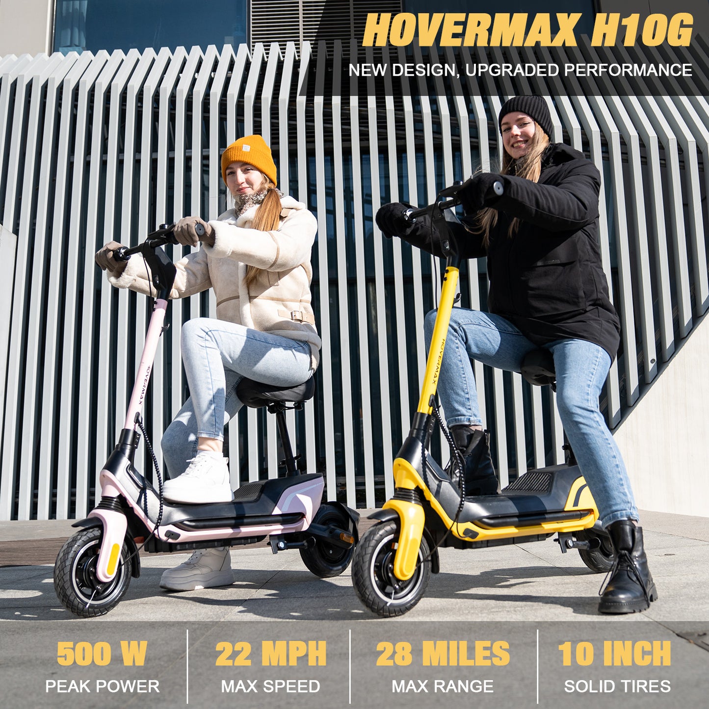 HOVERMAX H10G 500W Scooter électrique avec siège, 22 mi/h, 28 miles gamme, 10 "pneus, scooter de banlieue avec panier pour adultes