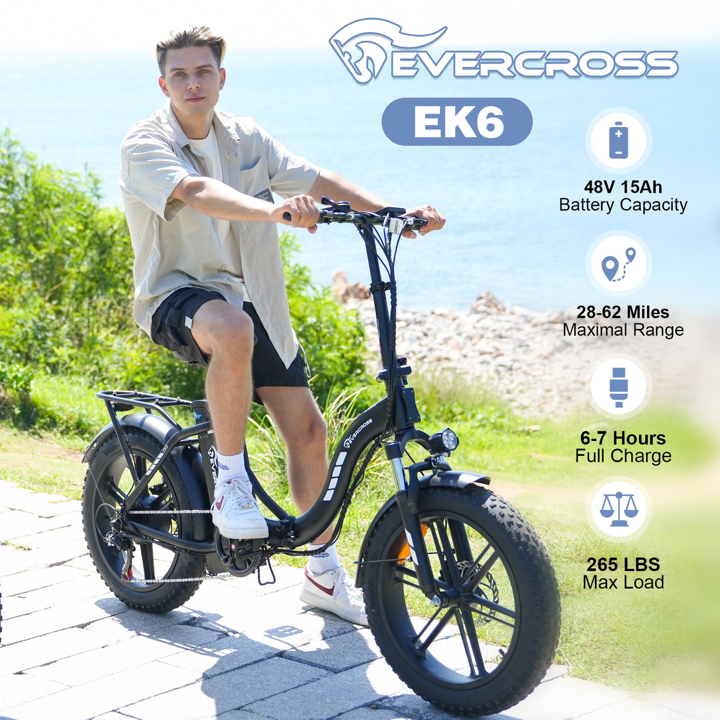 EVERCROSS EK6 Foldable Electric Mountain Bike – 20" Fat Tire