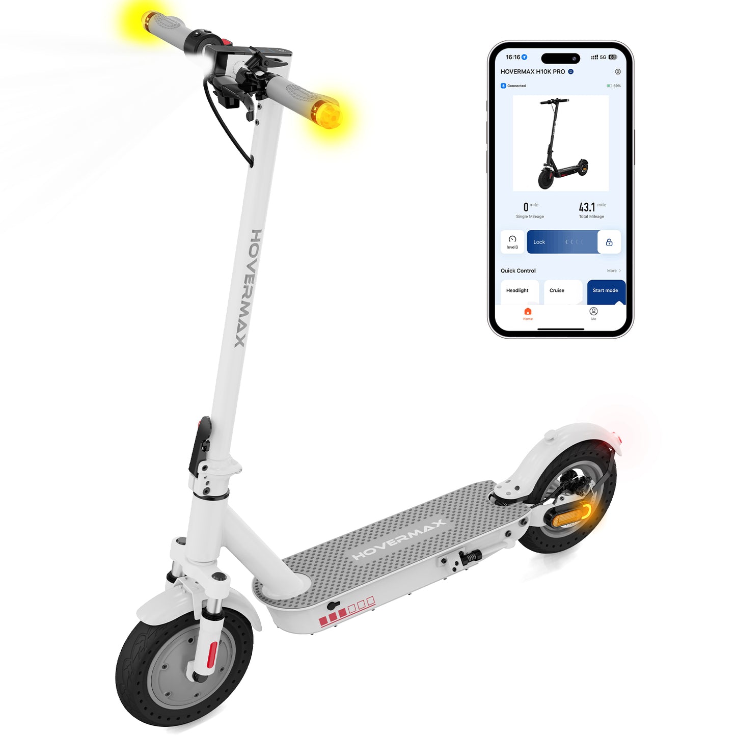 Trottinette électrique HOVERMAX H10K PRO 500 W, 30 km/h, autonomie de 35 km, pneus pleins de 25 cm, pliable pour adultes
