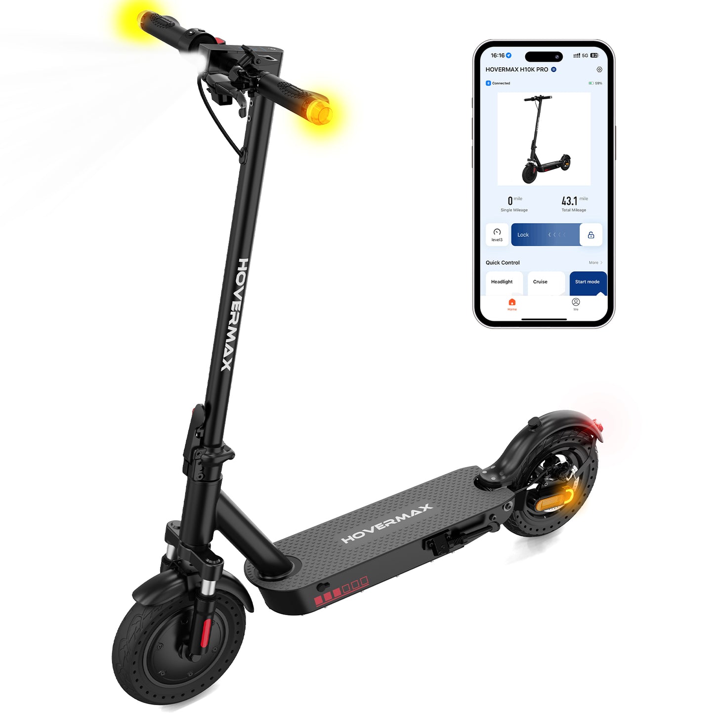 Trottinette électrique HOVERMAX H10K PRO 500 W, 30 km/h, autonomie de 35 km, pneus pleins de 25 cm, pliable pour adultes