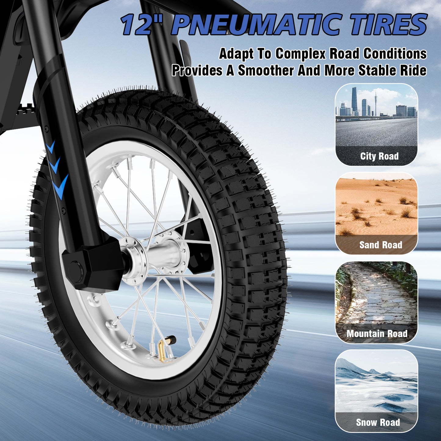 HOVERMAX H12M Vélo tout-terrain électrique pour enfants et adolescents, 300 W, vitesse maximale : 12, 5 mph, pneus à air de 12 pouces
