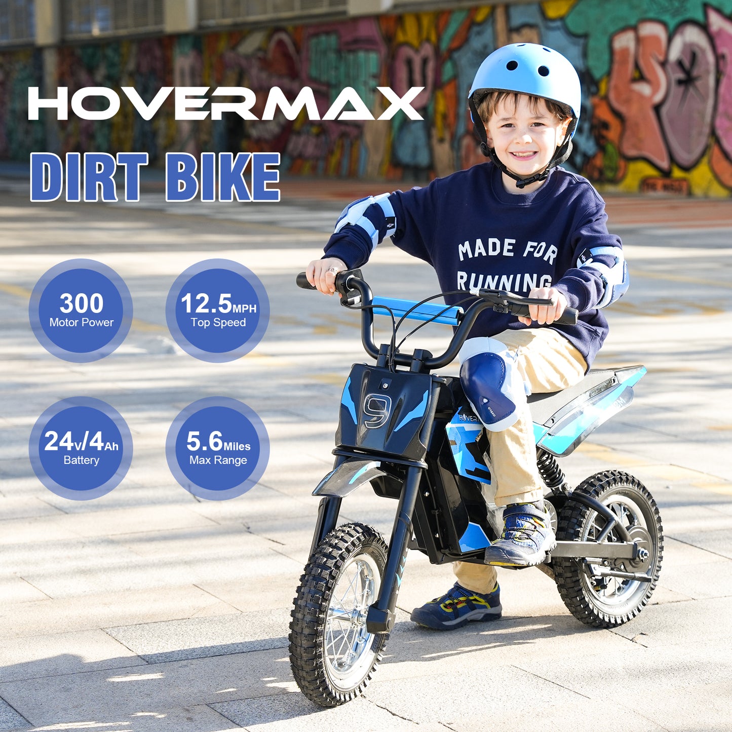 HOVERMAX H12M Vélo tout-terrain électrique pour enfants et adolescents, 300 W, vitesse maximale : 12, 5 mph, pneus à air de 12 pouces
