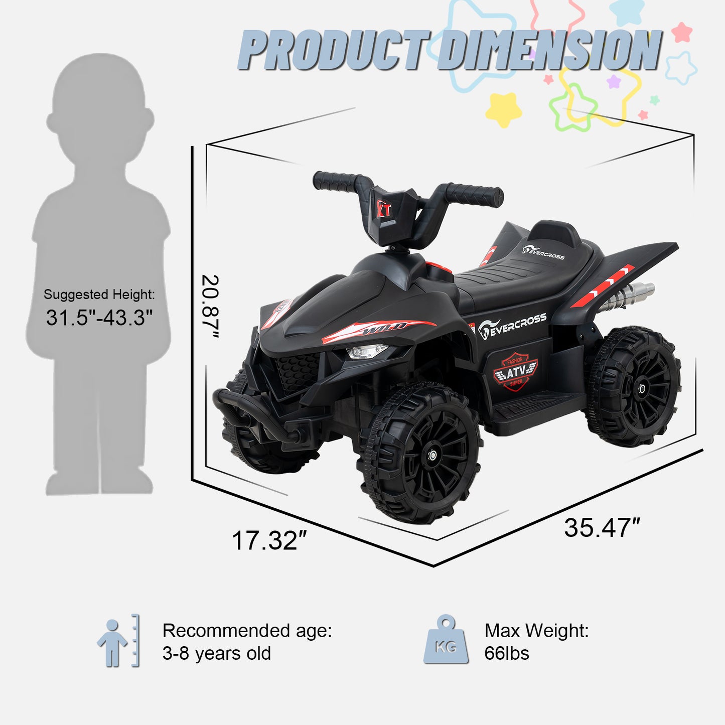 EVERCORSS Kids Ride on ATV, 12V 4 Wheeler Quad Toy Vehicle for Kids Age 3+
