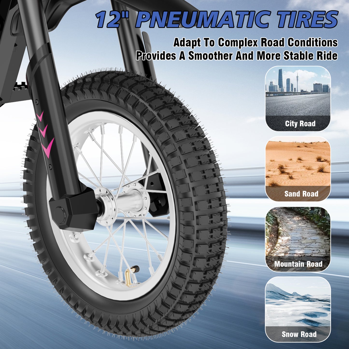 HOVERMAX H12M Vélo tout-terrain électrique pour enfants et adolescents, 300 W, vitesse maximale : 12, 5 mph, pneus à air de 12 pouces
