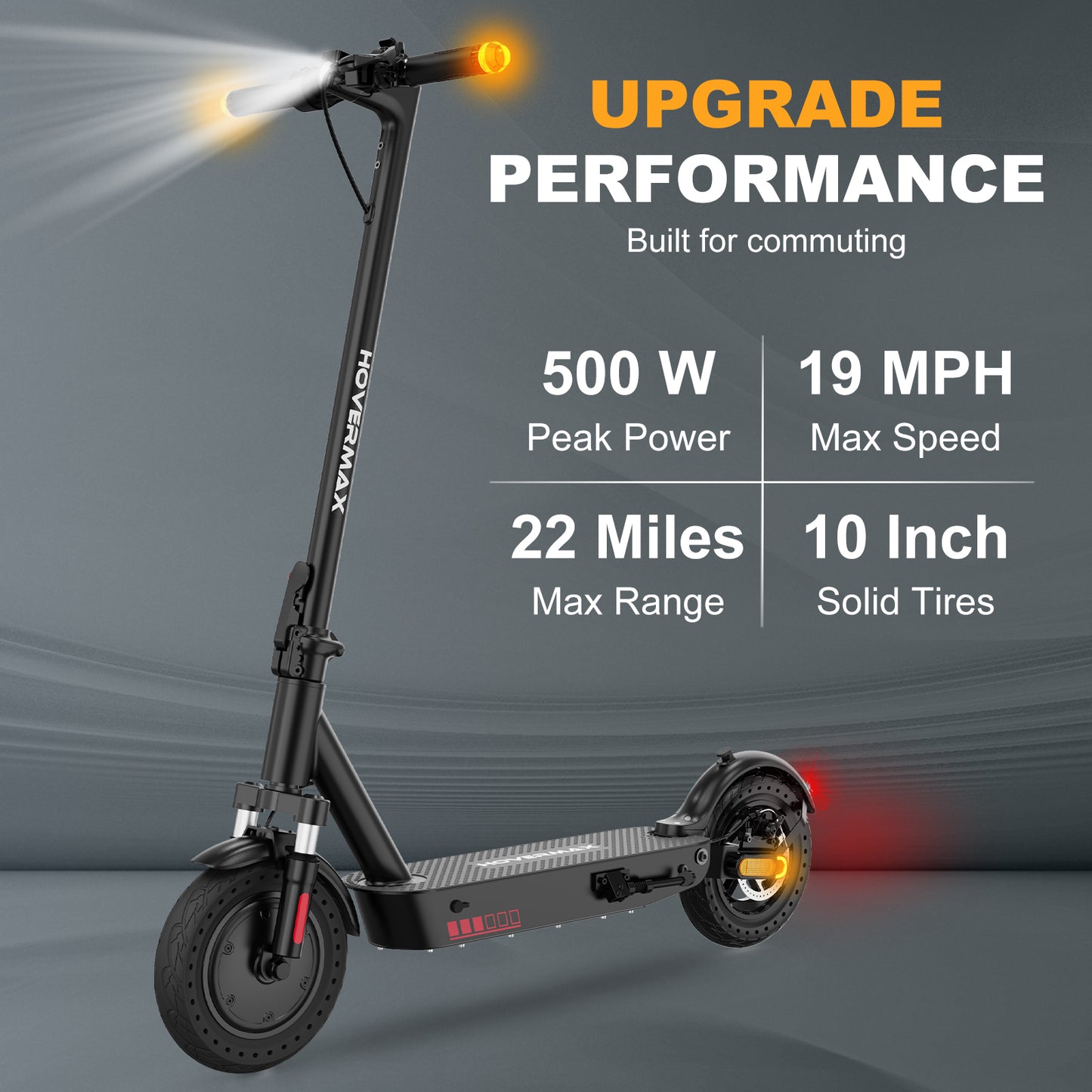 Trottinette électrique HOVERMAX H10K PRO 500 W, 30 km/h, autonomie de 35 km, pneus pleins de 25 cm, pliable pour adultes