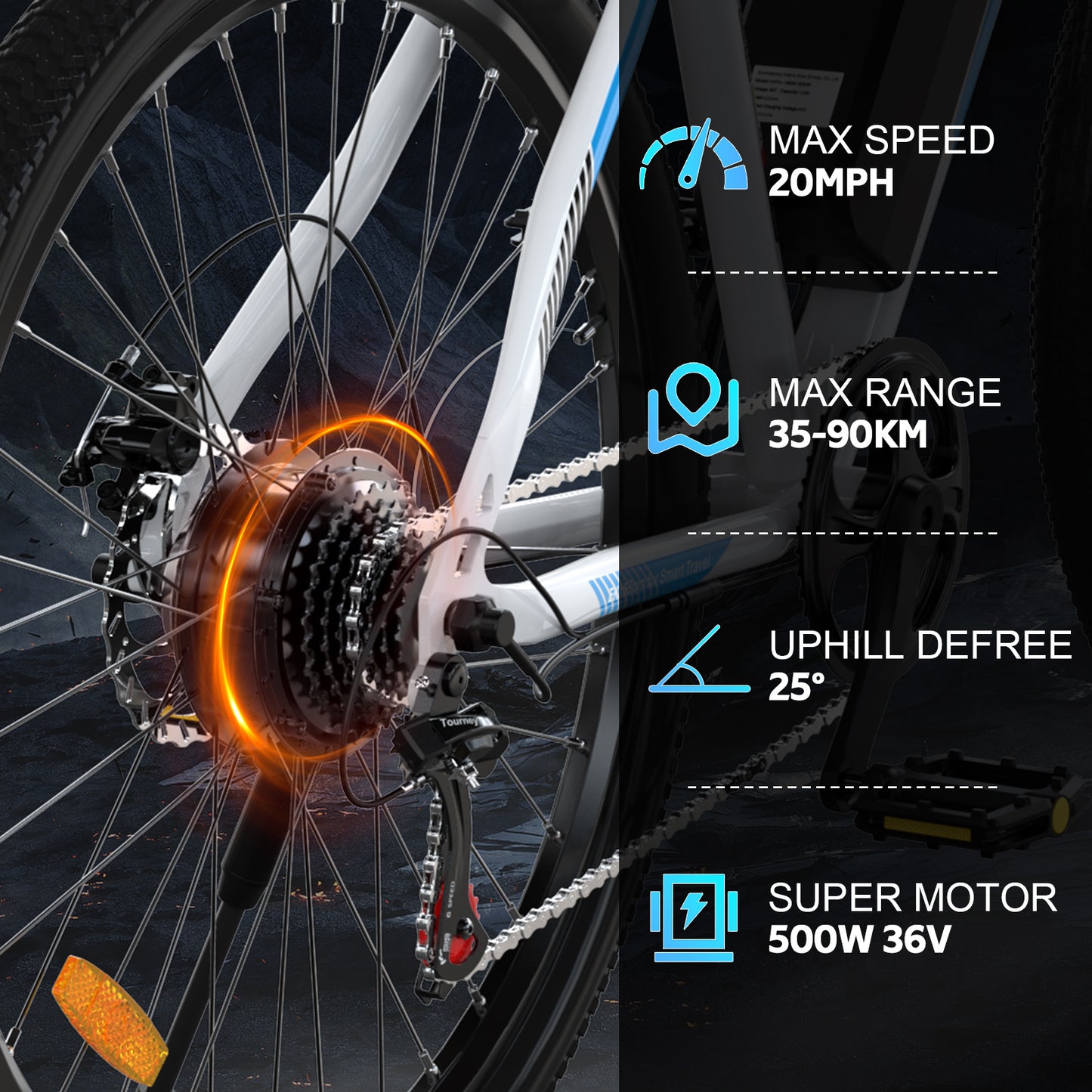 EVERCROSS EK15 26" Elektro-Mountainbike, max. 20 MPH, 500 W, 7-Gang-Pendlerrad, herausnehmbarer Akku