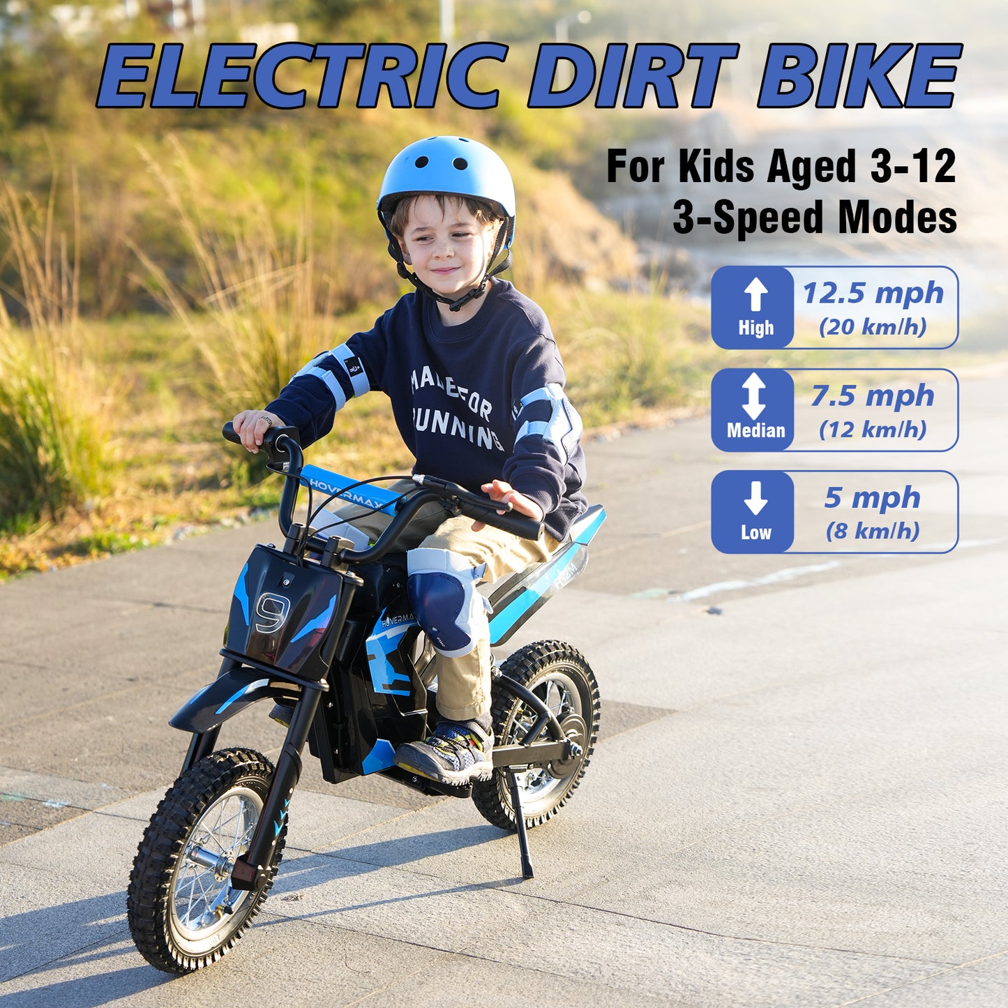 HOVERMAX H12M Vélo tout-terrain électrique pour enfants et adolescents, 300 W, vitesse maximale : 12, 5 mph, pneus à air de 12 pouces