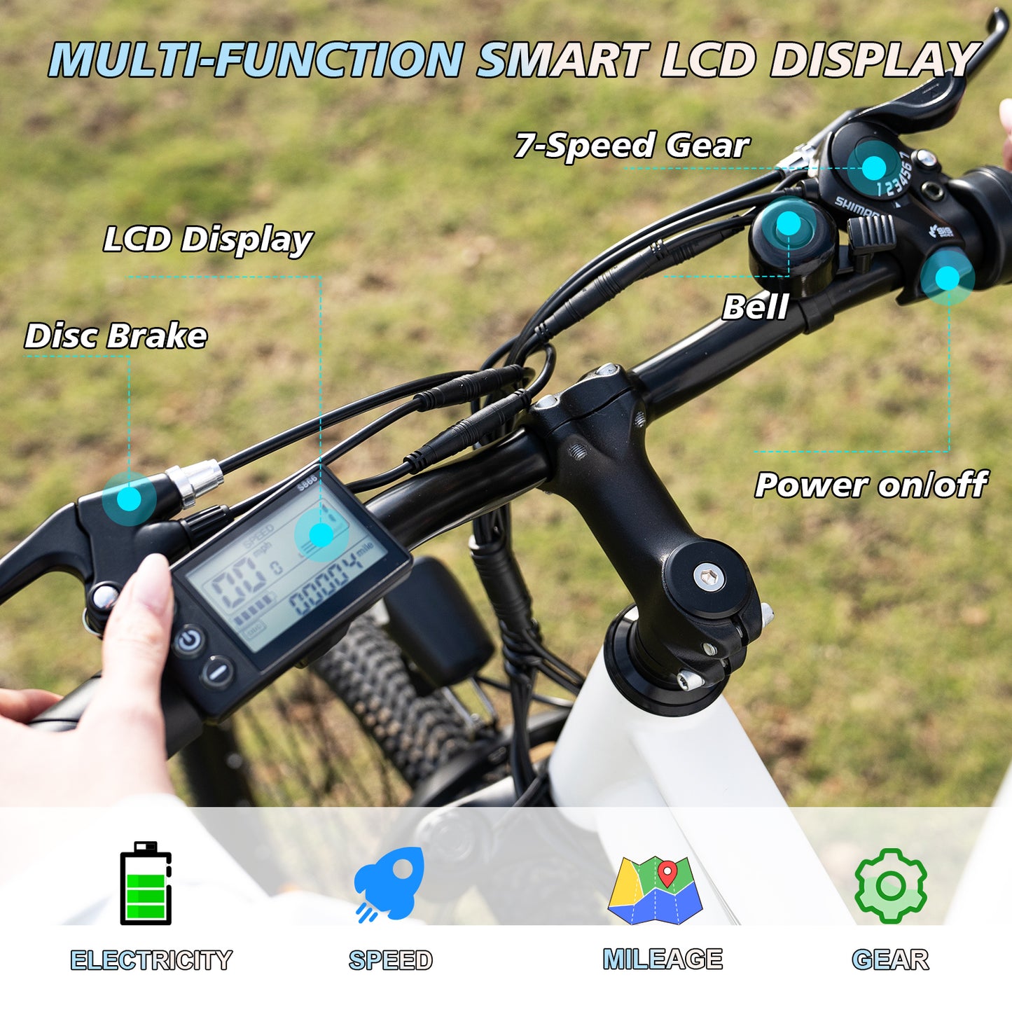 EVERCROSS EK15 26" Elektro-Mountainbike, max. 20 MPH, 500 W, 7-Gang-Pendlerrad, herausnehmbarer Akku