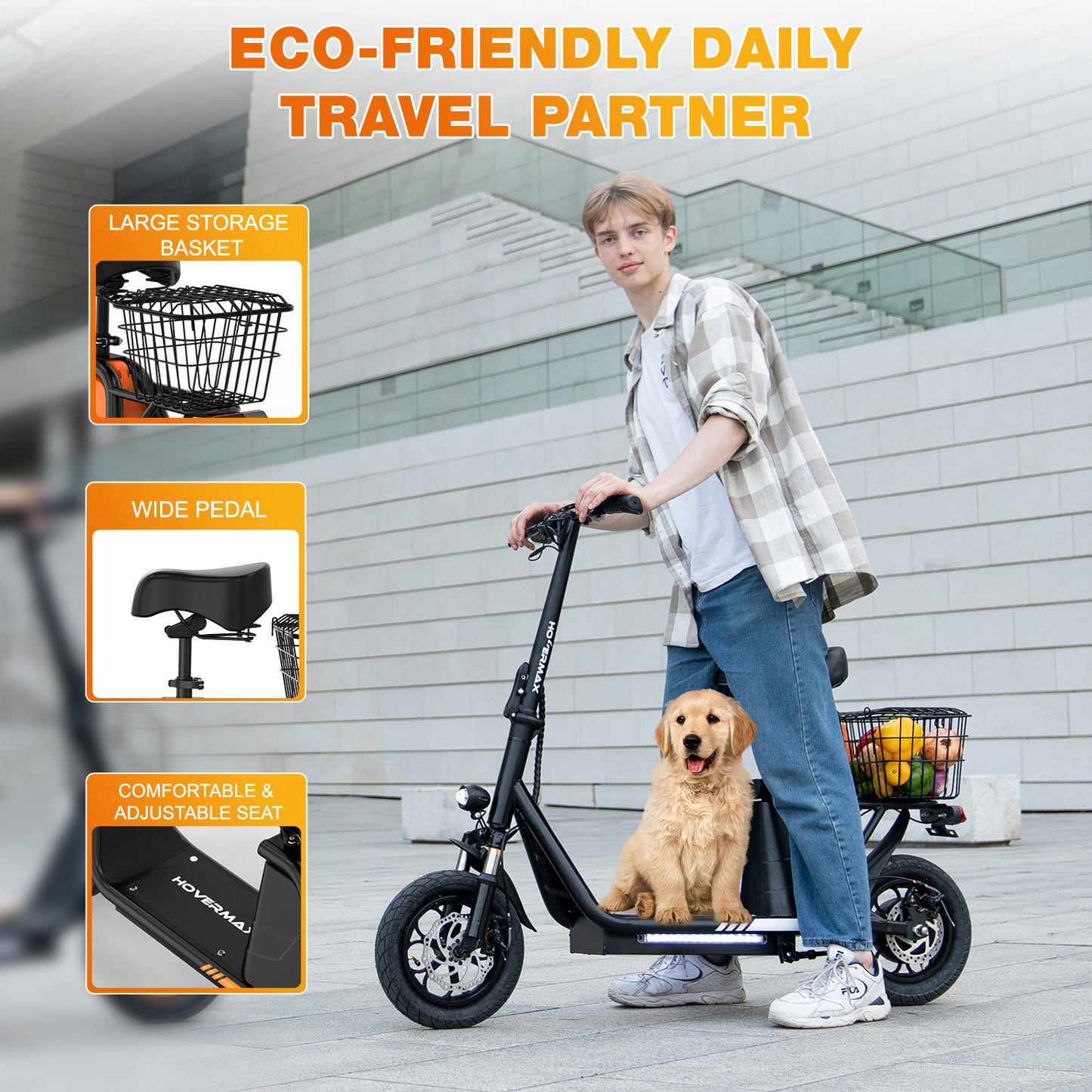 HOVERMAX H10S Electric Scooter with Seat & Carry Basket