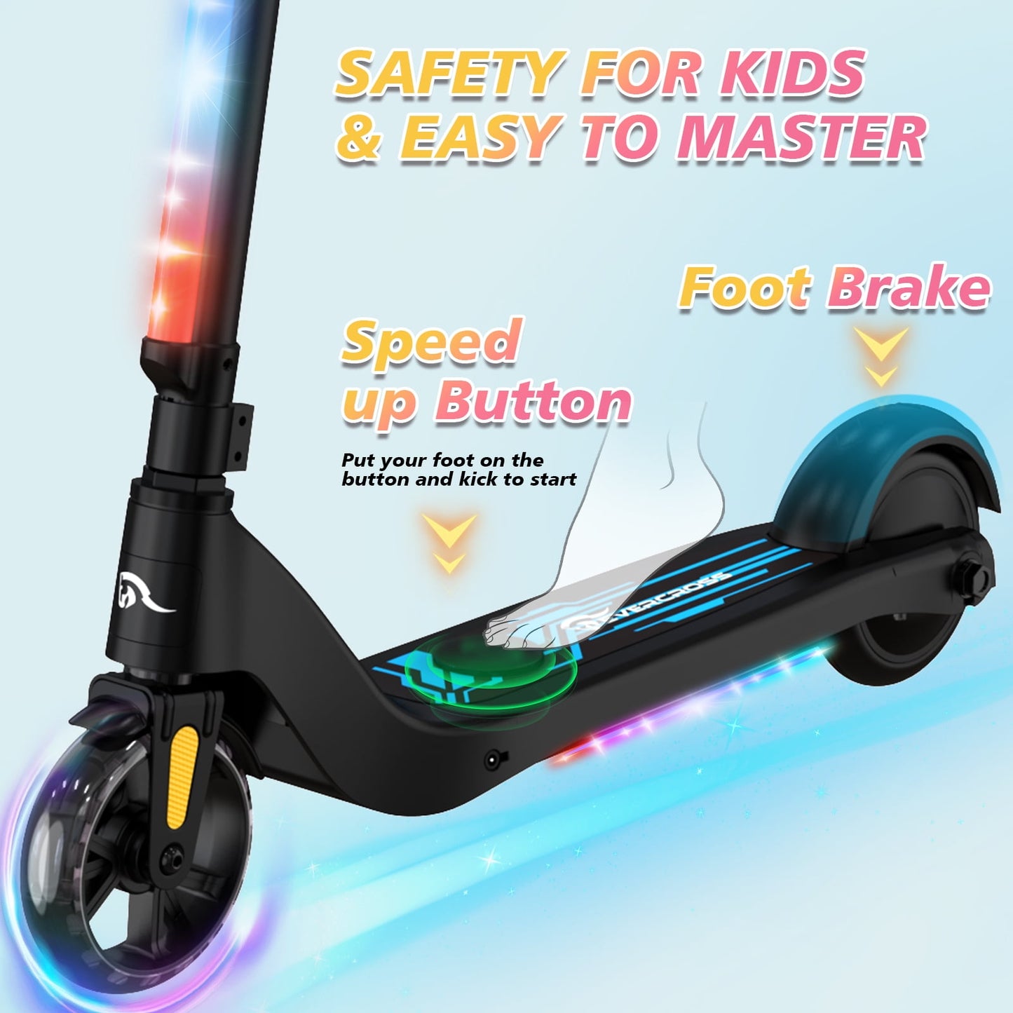 Trottinette électrique pour enfants EVERCROSS EV05C, vitesse de 8 km/h, autonomie de 40 minutes, hauteur réglable, légère, cadeau pour les 4 ans et plus