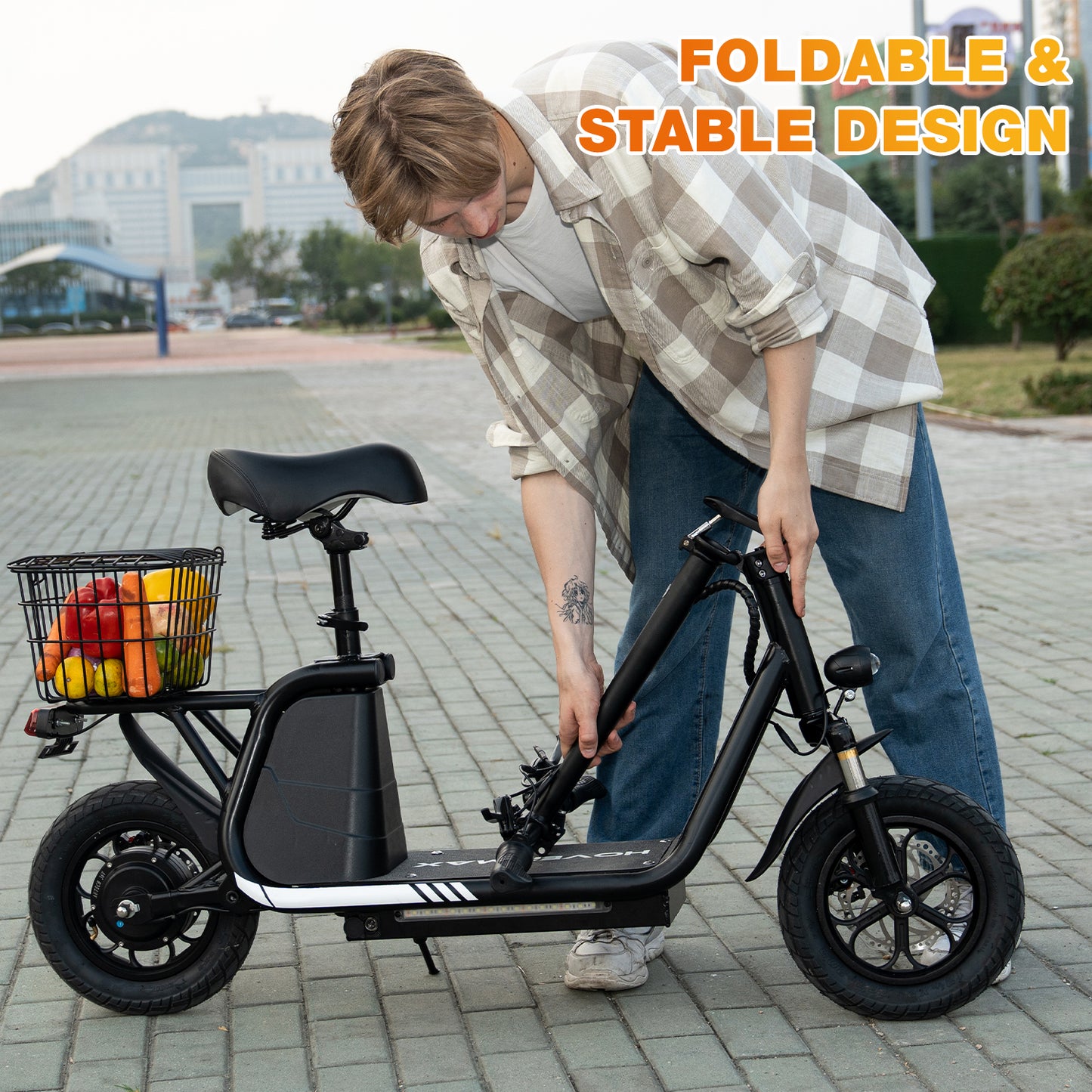 HOVERMAX H10S Electric Scooter with Seat & Carry Basket