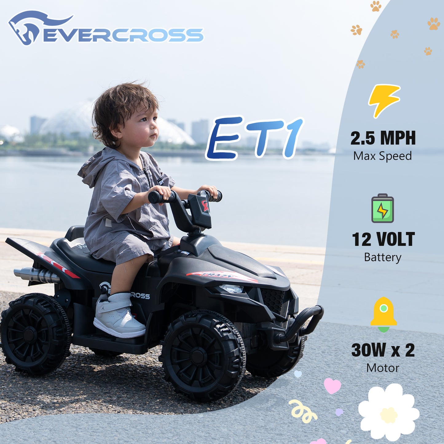 EVERCORSS Kids Ride on ATV, 12V 4 Wheeler Quad Toy Vehicle for Kids Age 3+