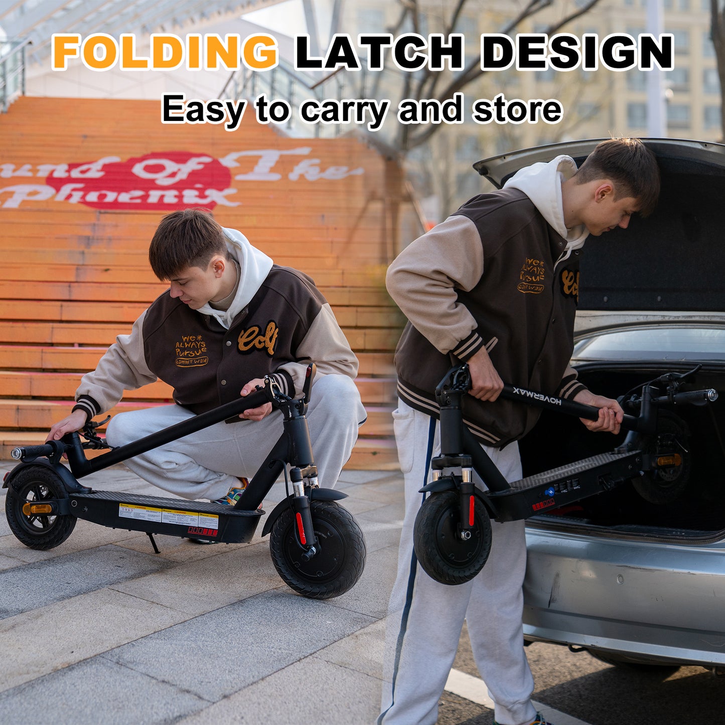 Trottinette électrique HOVERMAX H10K PRO 500 W, 30 km/h, autonomie de 35 km, pneus pleins de 25 cm, pliable pour adultes