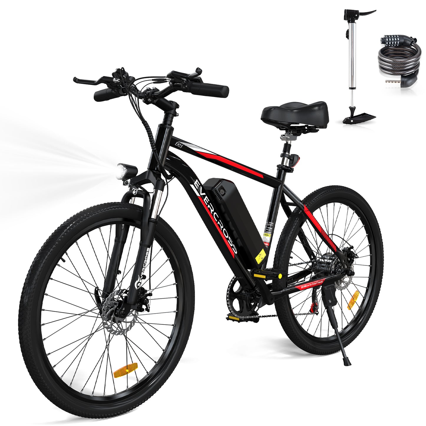 EVERCROSS EK15 26" Elektro-Mountainbike, max. 20 MPH, 500 W, 7-Gang-Pendlerrad, herausnehmbarer Akku