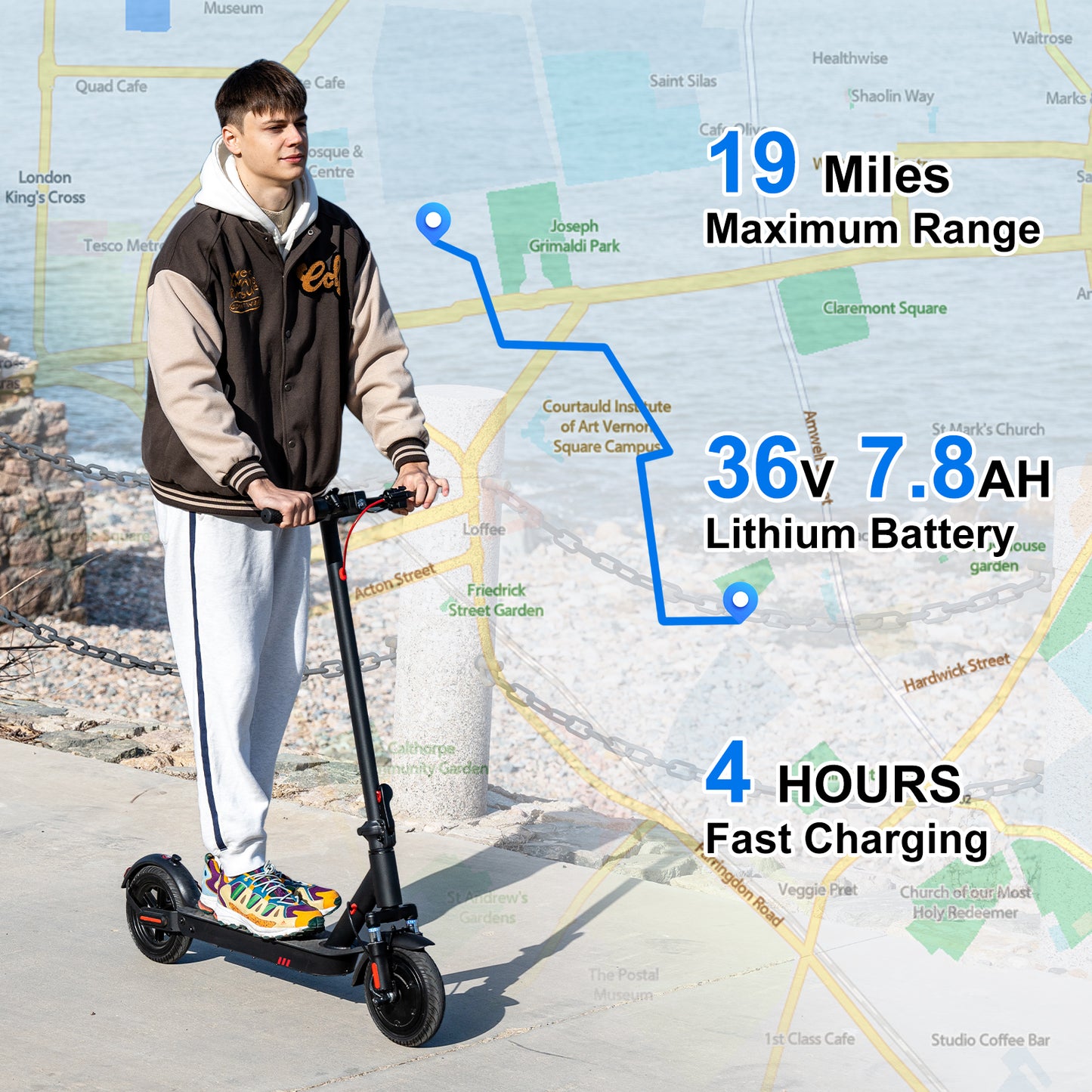 Trottinette électrique HOVERMAX H85F 350 W, 30 km/h, autonomie de 30 km, pneus pleins de 8, 5 pouces, pliable avec contrôle par application pour adultes