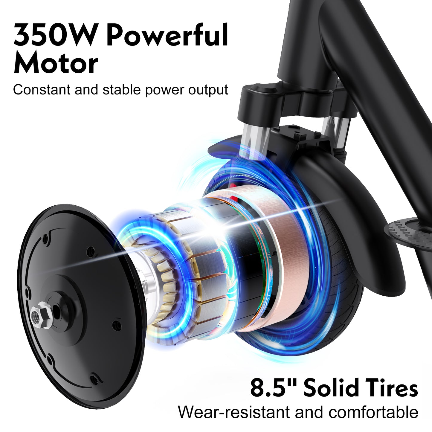 Trottinette électrique HOVERMAX H85F 350 W, 30 km/h, autonomie de 30 km, pneus pleins de 8, 5 pouces, pliable avec contrôle par application pour adultes