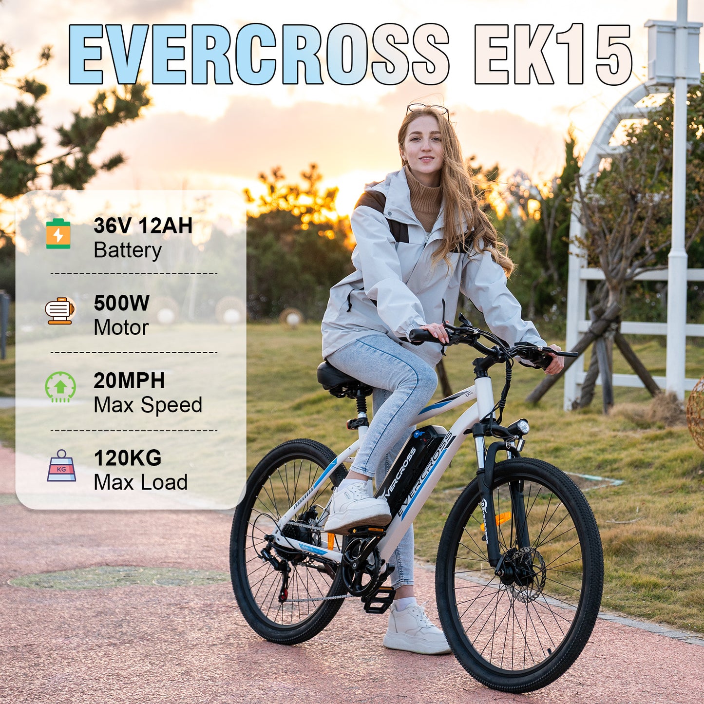 EVERCROSS EK15 26" Elektro-Mountainbike, max. 20 MPH, 500 W, 7-Gang-Pendlerrad, herausnehmbarer Akku
