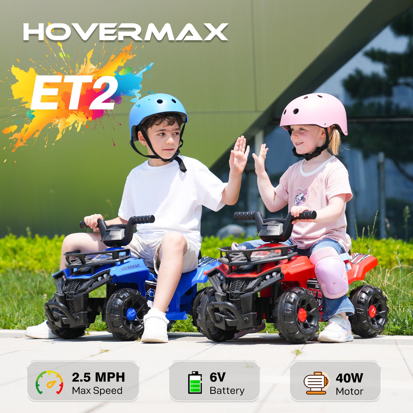 HOVERMAX ET2 6V Battery-Powered Kids' Ride-On ATV with Music Function