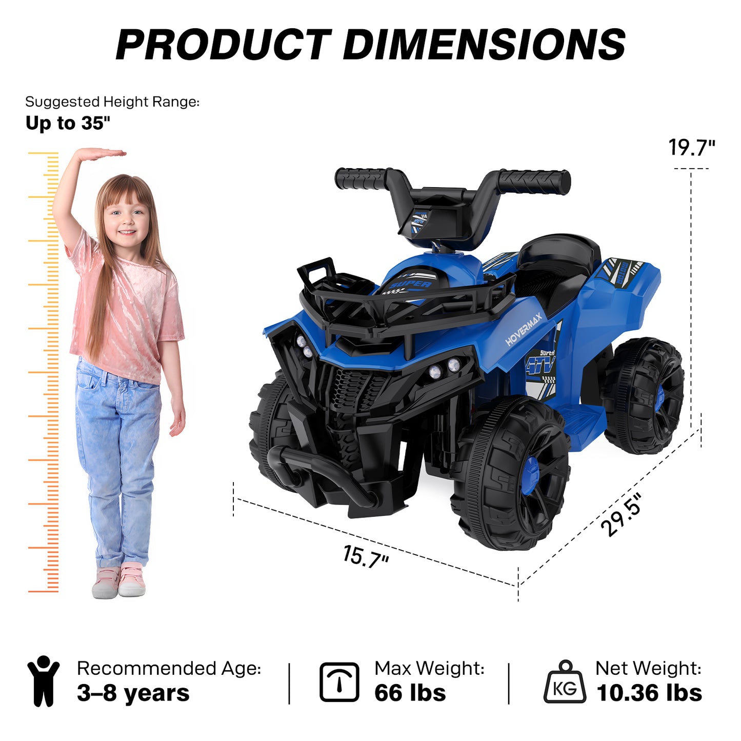 HOVERMAX ET2 6V Battery-Powered Kids' Ride-On ATV with Music Function