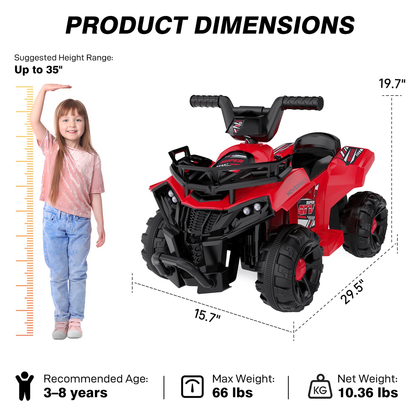 HOVERMAX ET2 6V Battery-Powered Kids' Ride-On ATV with Music Function