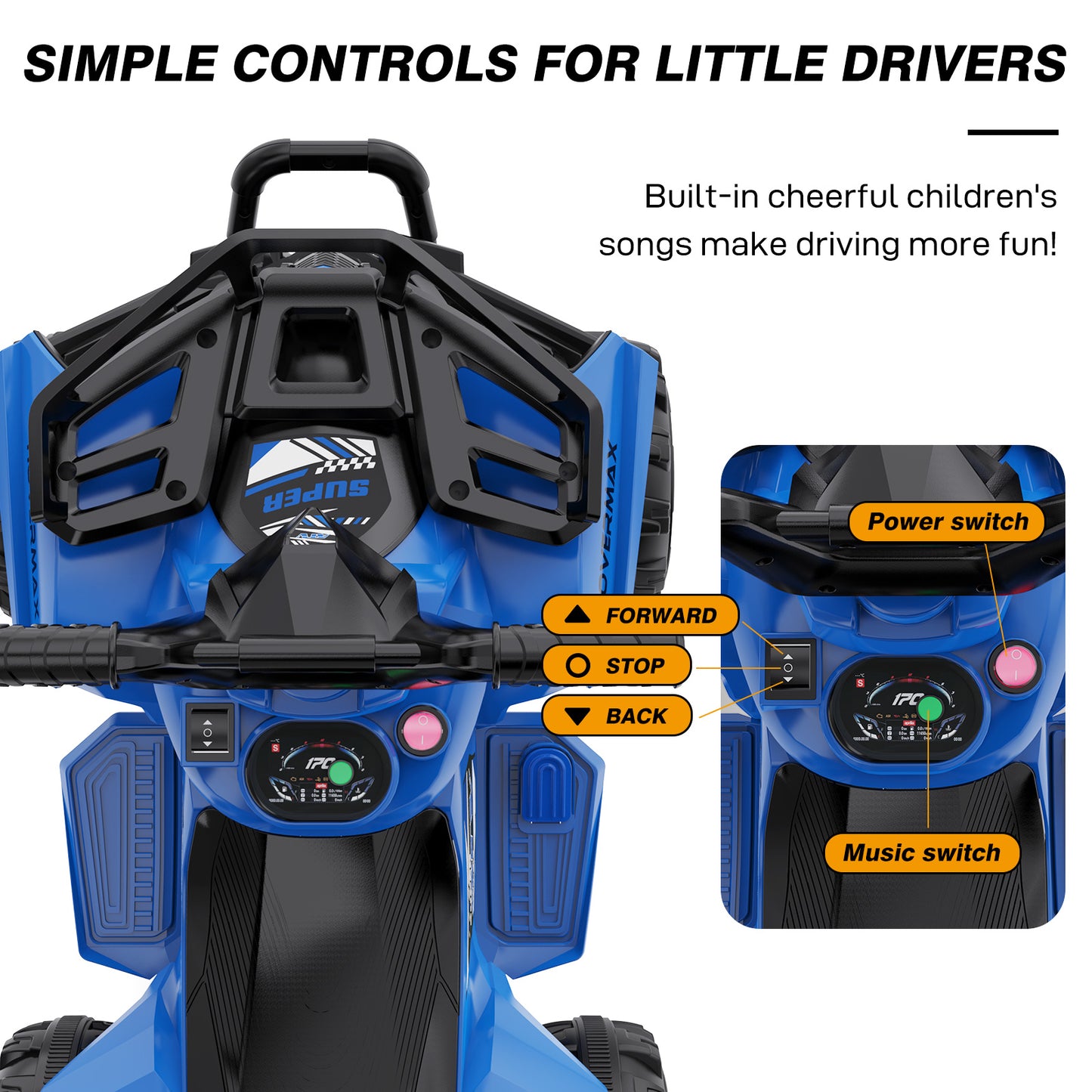 HOVERMAX ET2 6V Battery-Powered Kids' Ride-On ATV with Music Function