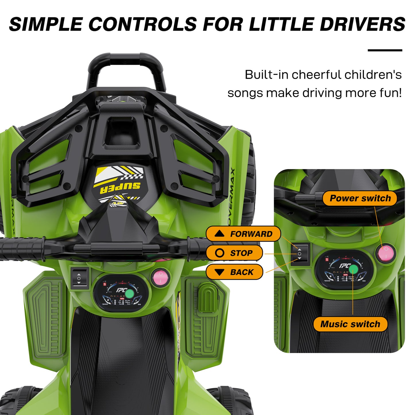 HOVERMAX ET2 6V Battery-Powered Kids' Ride-On ATV with Music Function