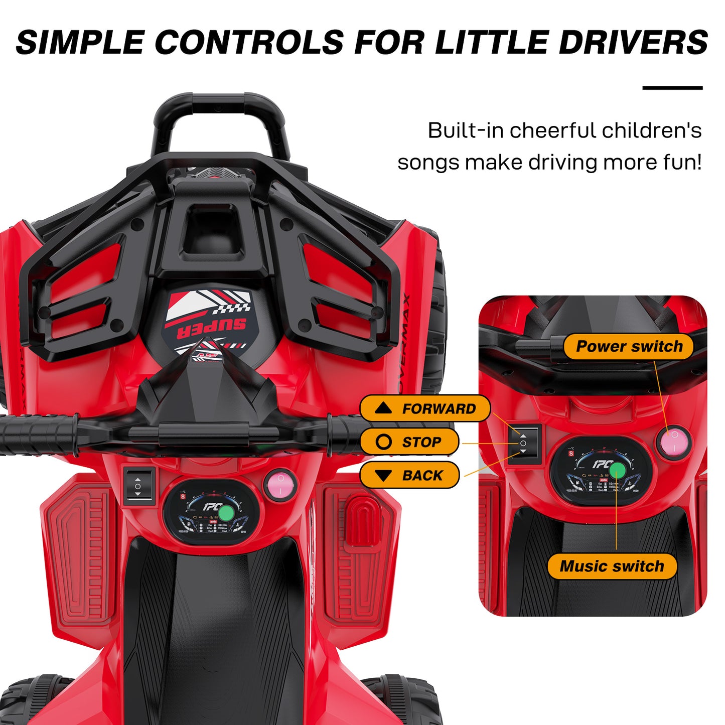 HOVERMAX ET2 6V Battery-Powered Kids' Ride-On ATV with Music Function