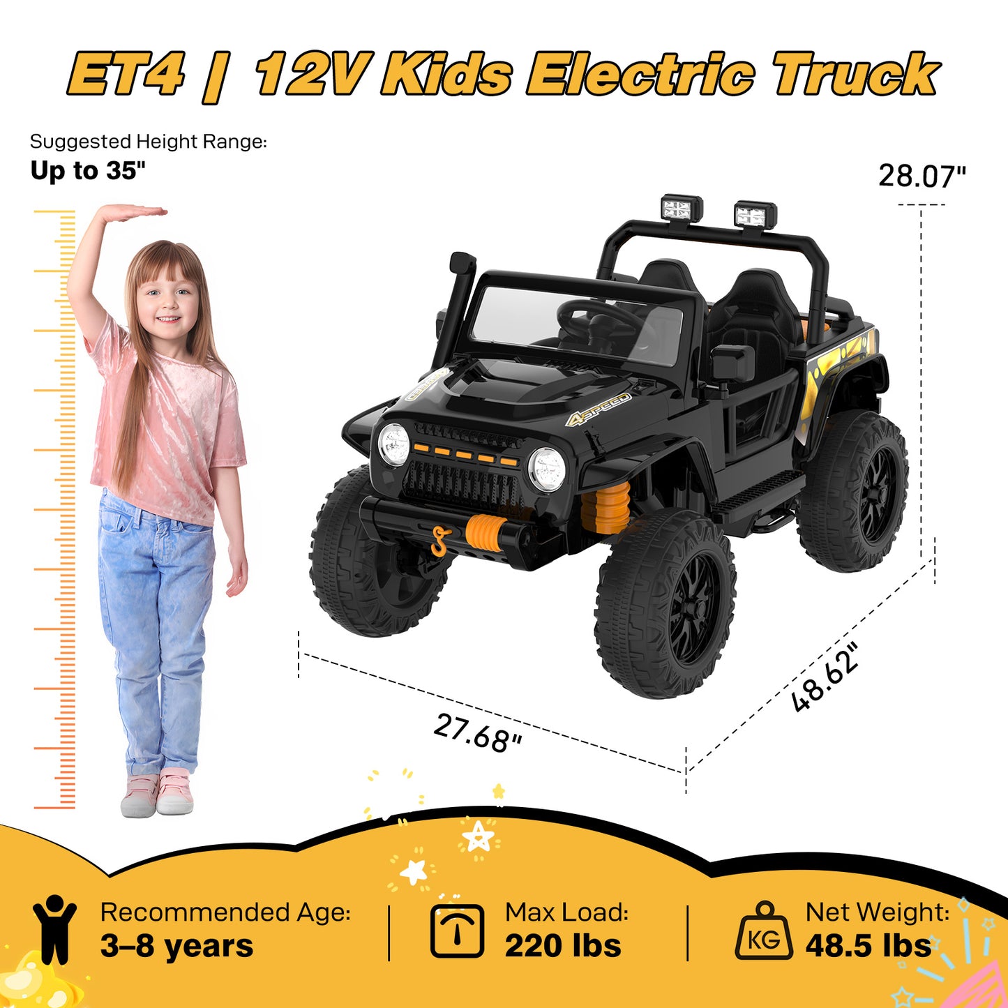 HOVERMAX ET4 12V Elektro-Kinderfahrzeug, 2-Sitzer mit Fernbedienung