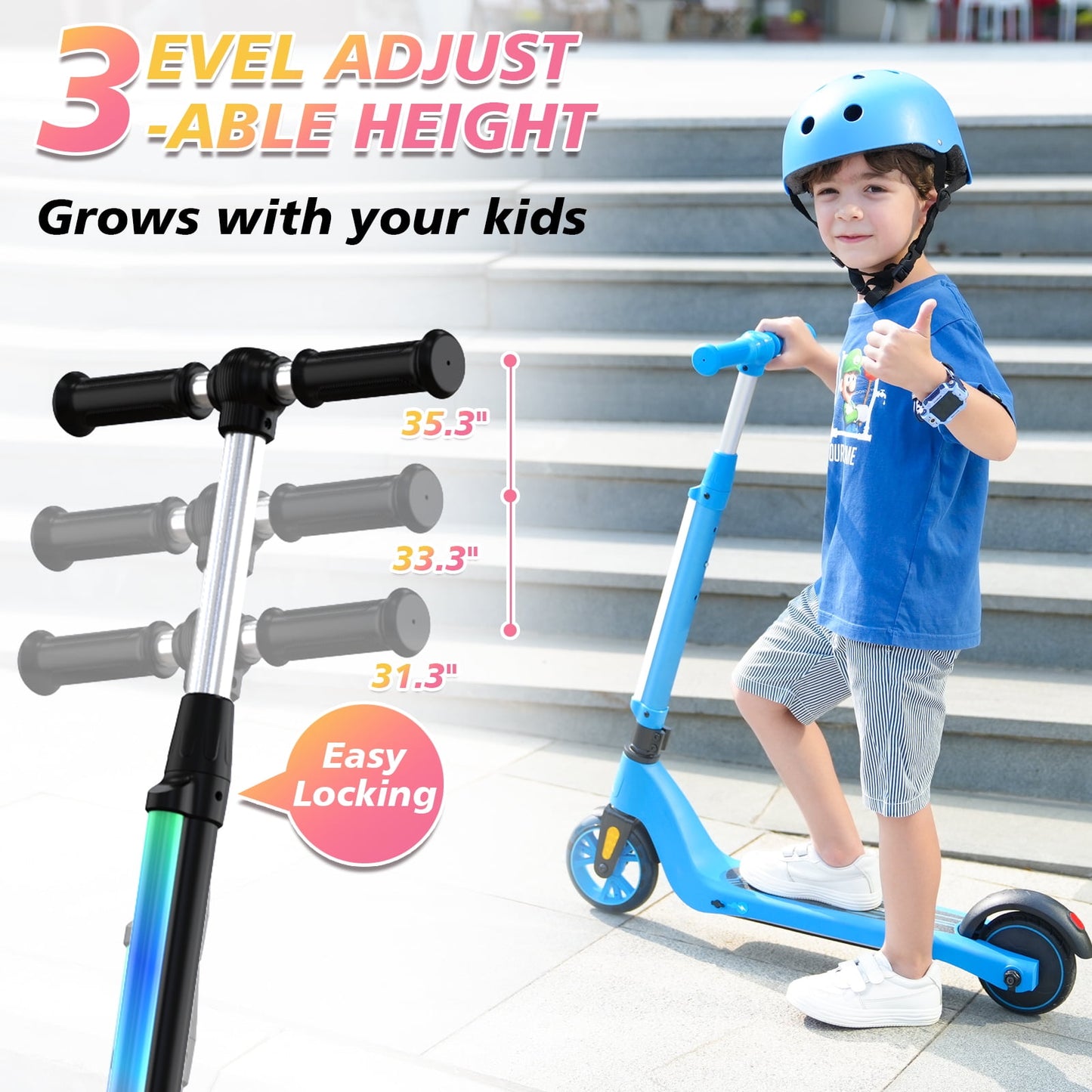 EVERCROSS EV05C Elektro roller für Kinder im Alter von 4 , 5 Meilen pro Stunde und 40 Minuten Fahrt, LED Bunte Lichter, Einstellbare Höhe und Leicht gewicht, Geschenk für Kinder